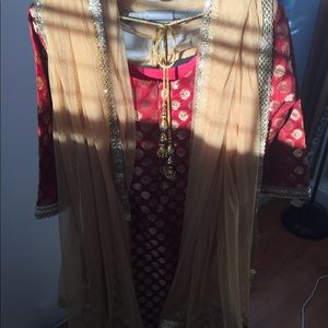 Red & Gold Churidar Pijami Suit